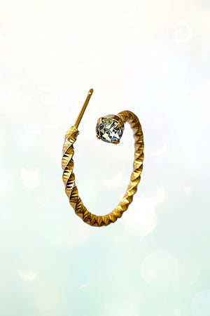 RHINESTONE TIPPED SLIGHT TWISTED TEXTURED SEMI HOOP EARRING