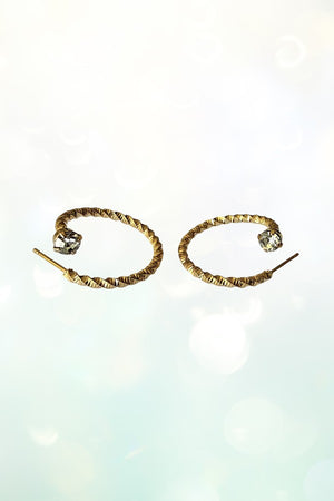 RHINESTONE TIPPED SLIGHT TWISTED TEXTURED SEMI HOOP EARRING