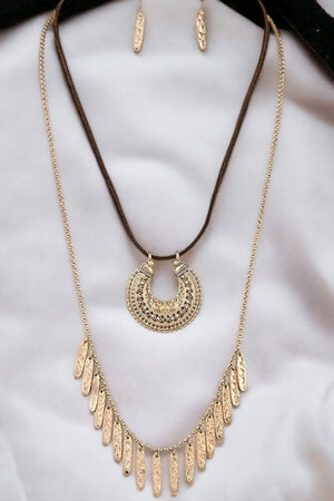 Layered Dangling Ornate Pendant Necklace Set