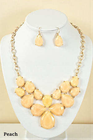 FRAMED STONE OVAL BIB NECKLACE SET