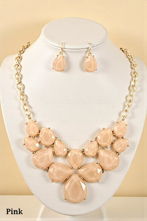 FRAMED STONE OVAL BIB NECKLACE SET