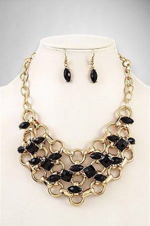 FACETED GEM BIB NECKLACE AND MATCHING EARRING SET