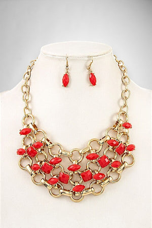 FACETED GEM BIB NECKLACE AND MATCHING EARRING SET