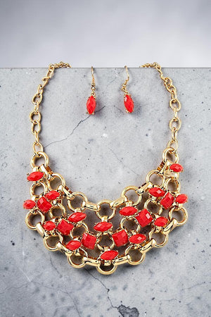 FACETED GEM BIB NECKLACE AND MATCHING EARRING SET