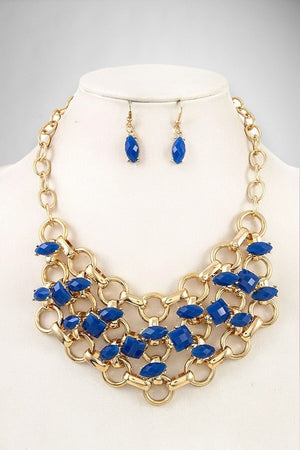 FACETED GEM BIB NECKLACE AND MATCHING EARRING SET
