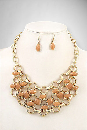 FACETED GEM BIB NECKLACE AND MATCHING EARRING SET