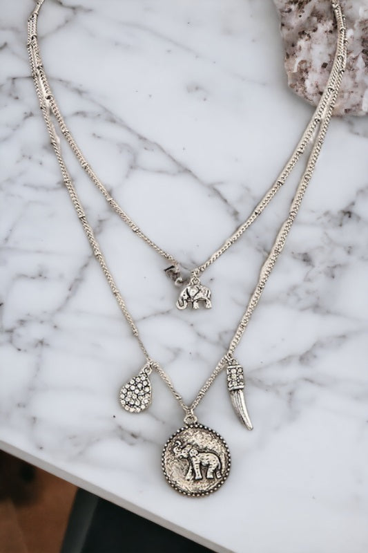 Elephant Coin Disk Layered Necklace