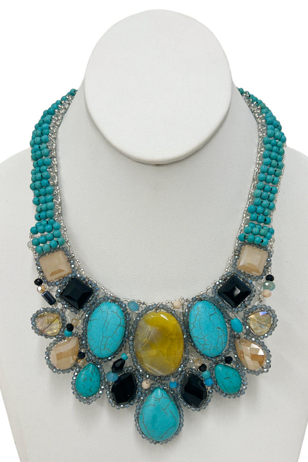 Natural Stone Stack Bib Necklace