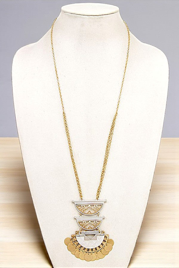 DISK LINK TRIPLE PENDANT LONG NECKLACE