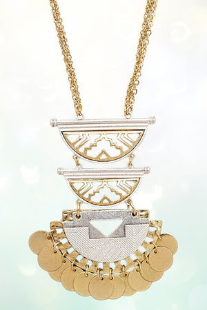 DISK LINK TRIPLE PENDANT LONG NECKLACE