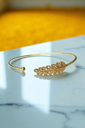 CZ LEAF ACCENT THIN CUFF BRACELET
