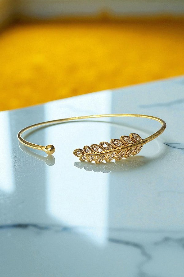 CZ LEAF ACCENT THIN CUFF BRACELET