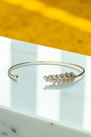 CZ LEAF ACCENT THIN CUFF BRACELET