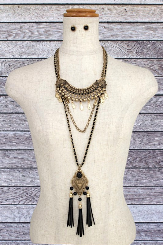 LAYERED TRIBAL ORNATE CHAIN NECKLACE SET