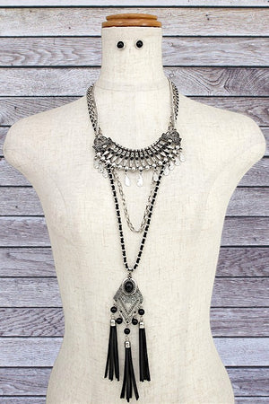 LAYERED TRIBAL ORNATE CHAIN NECKLACE SET