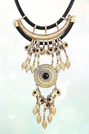 ELONGATED DANGLE ORNATE BIB NECKLACE SET