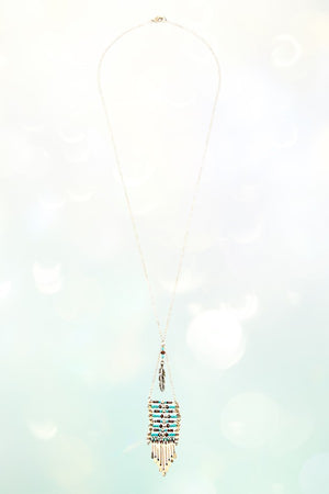 BEADED FRINGE BAR PENDANT LONG NECKLACE