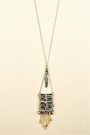 BEADED FRINGE BAR PENDANT LONG NECKLACE