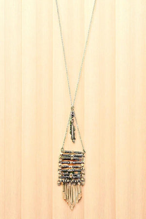 BEADED FRINGE BAR PENDANT LONG NECKLACE