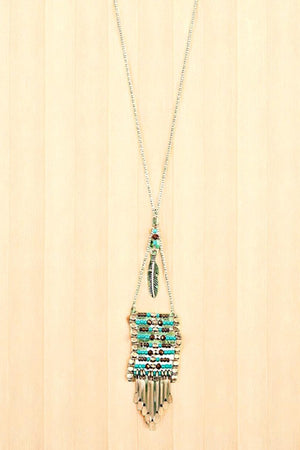 BEADED FRINGE BAR PENDANT LONG NECKLACE