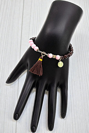 TWO TONE BEADED TASSEL CHARM BRACELET