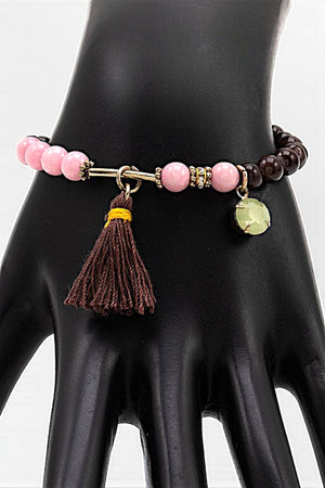 TWO TONE BEADED TASSEL CHARM BRACELET
