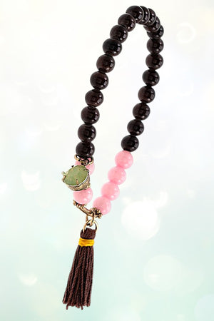TWO TONE BEADED TASSEL CHARM BRACELET