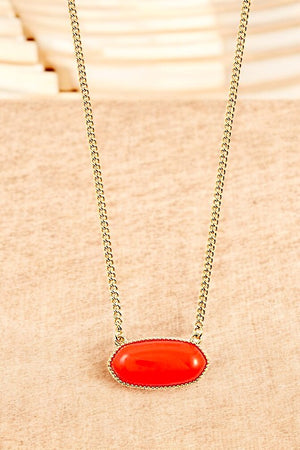 OVAL FRAMED STONE PENDANT NECKLACE SET