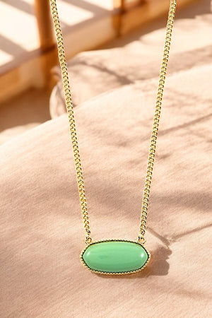 OVAL FRAMED STONE PENDANT NECKLACE SET
