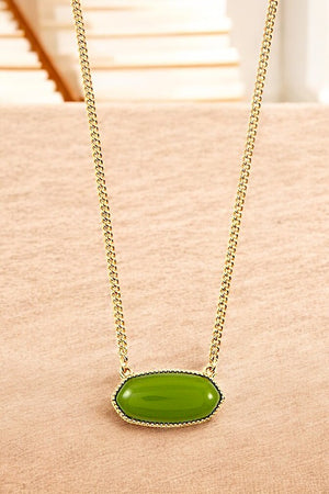OVAL FRAMED STONE PENDANT NECKLACE SET