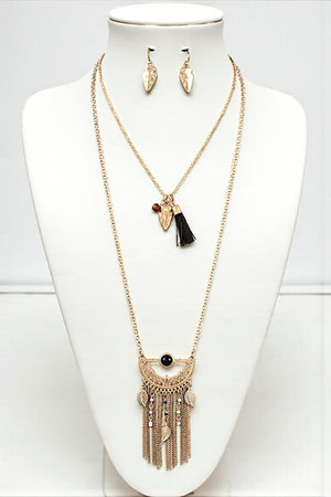 TRIBAL CHAIN FRINGE LAYERED NECKLACE SET