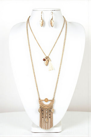 TRIBAL CHAIN FRINGE LAYERED NECKLACE SET