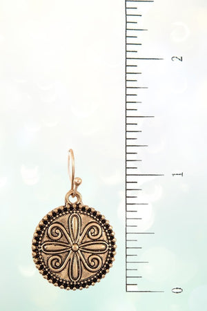 ETCHED COIN LINK DANGLE BIB NECKLACE EARRING SET