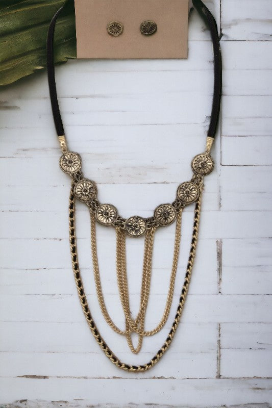 Draped Disk Chain Accent Necklace Set