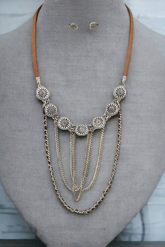 Draped Disk Chain Accent Necklace Set