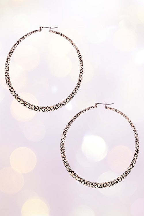 LARGE ORNATE DETAILED ROUND HOOP EARRING