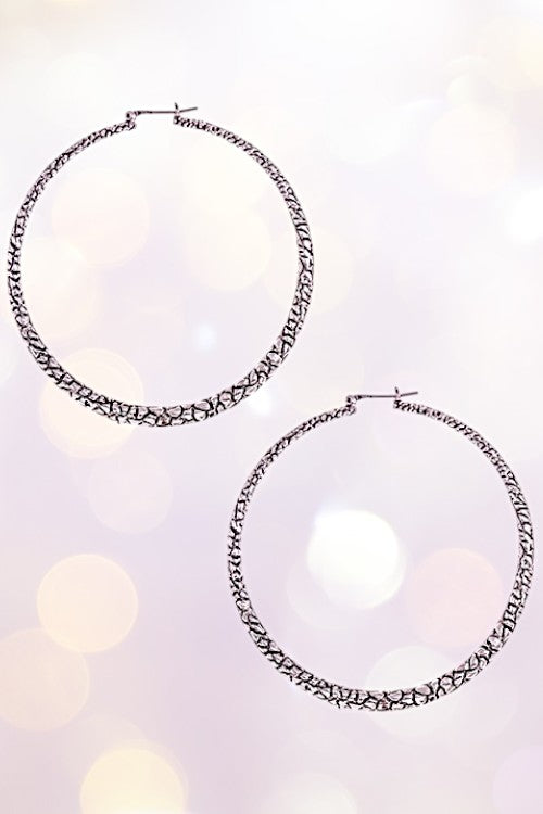 LARGE ORNATE DETAILED ROUND HOOP EARRING