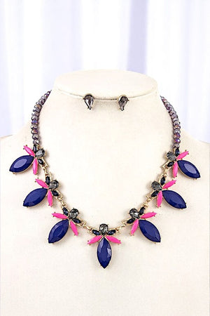 MIX GEM FRAMED STONE ORNATE NECKLACE
