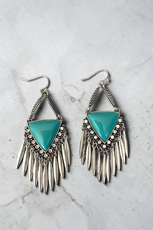 TRIANGULAR TQ GEM FRINGE DANGLE EARRING