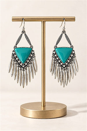 TRIANGULAR TQ GEM FRINGE DANGLE EARRING