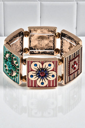 ACRYLIC FLOWER ACCENT STRETCH BRACELET