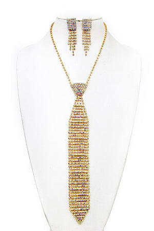 RHINESTONE PAVE NECKTIE NECKLACE SET