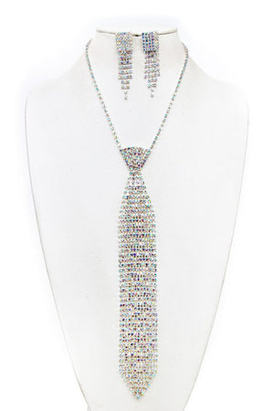 RHINESTONE PAVE NECKTIE NECKLACE SET