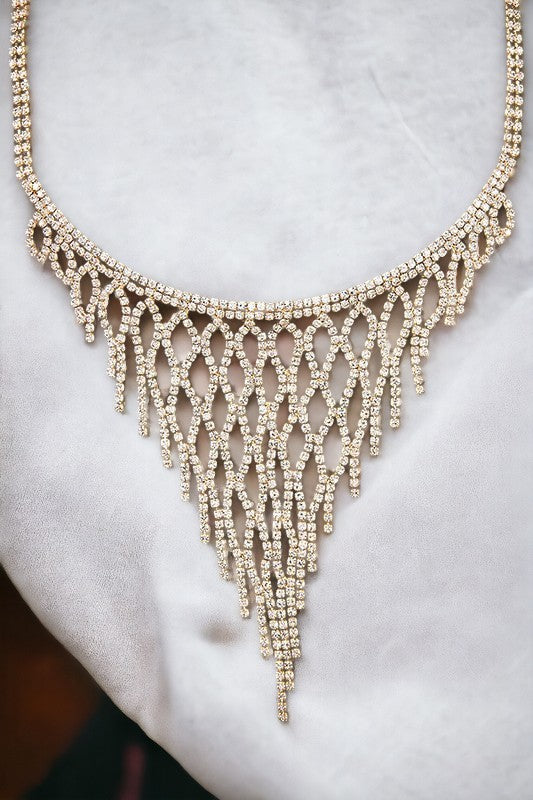 Rhinestone Net Bib Necklace Set