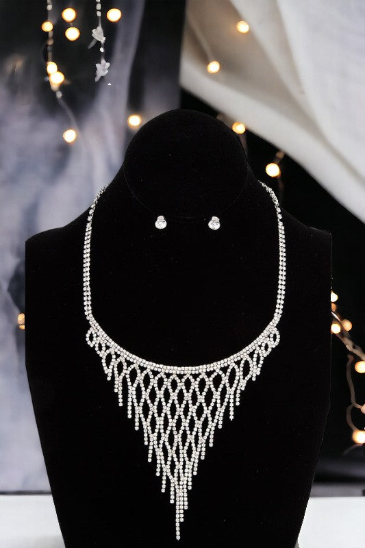 Rhinestone Net Bib Necklace Set