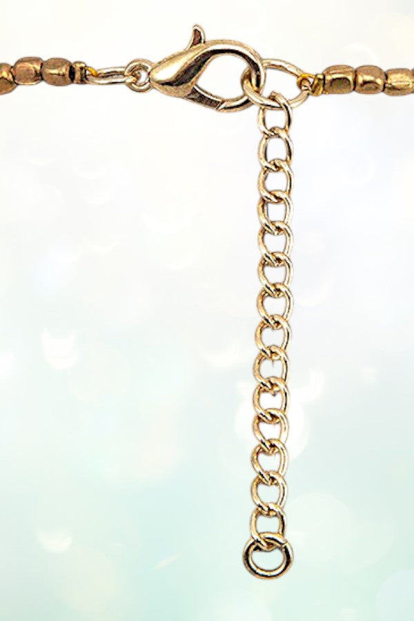 GLASS BEAD DRUZY STONE PENDANT LONG NECKLACE