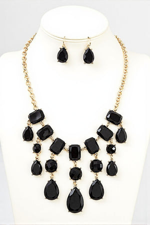 DROP STONE DANGLE BIB NECKLACE SET
