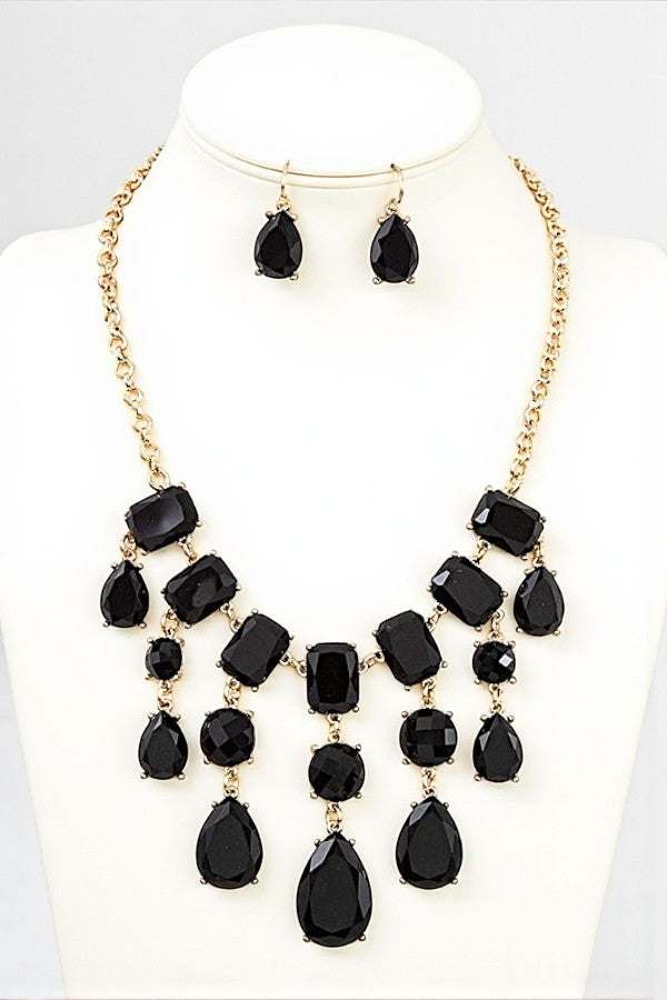 DROP STONE DANGLE BIB NECKLACE SET