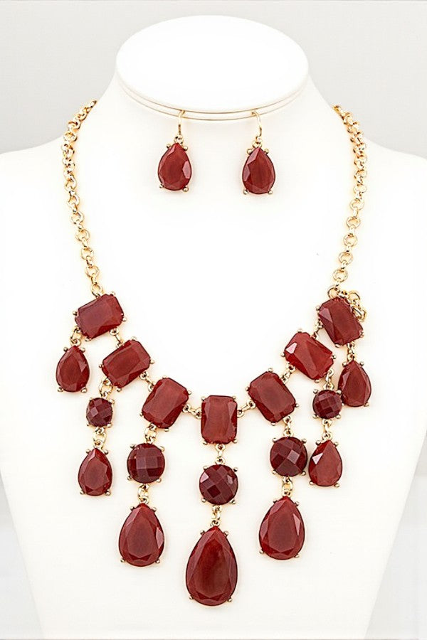 DROP STONE DANGLE BIB NECKLACE SET