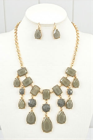 DROP STONE DANGLE BIB NECKLACE SET